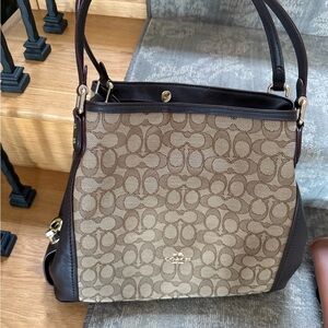 Coach Tan and Brown Signature Shoulder Bag